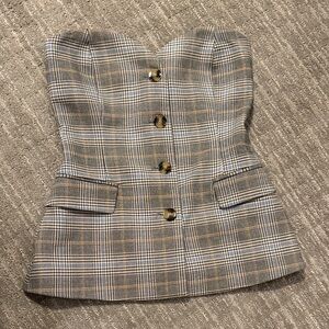 Zara Black and Tan Checkered strapless top